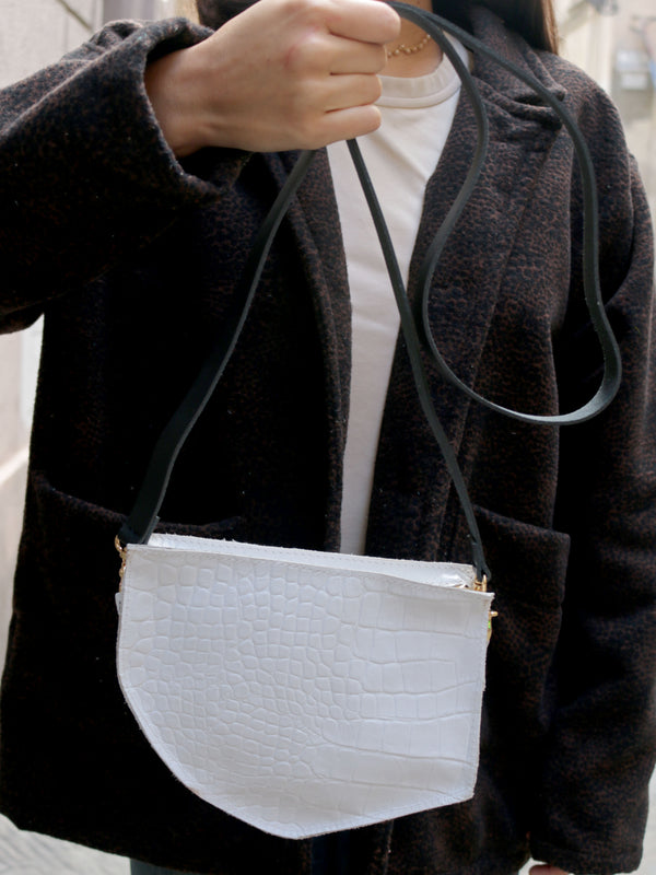 White croc print calfskin Mini Crossbody