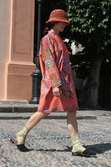 Oversized raglan shirt - Peach & red combo